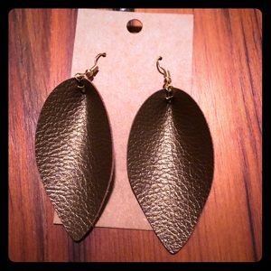Handmade copper brown leather earrings